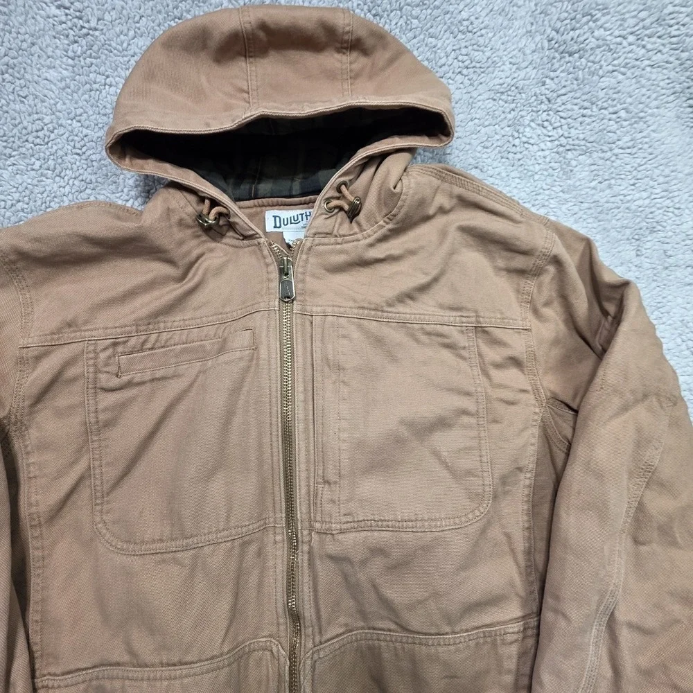Duluth Trading Co Vintage Hooded Canvas Chore Work Jacket Flannel Lined Size 2XL